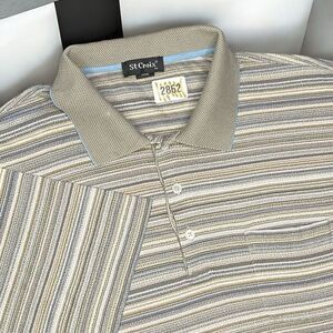 Vintage St. Croix Shirt Mens‎ size XL Beige Multicolor Short Sleeve Striped Polo